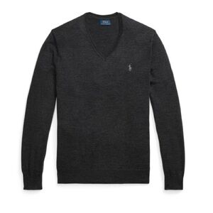 Polo Ralph Lauren Men’s Charcoal V-Neck Sweater Washable Merino Wool in Size S